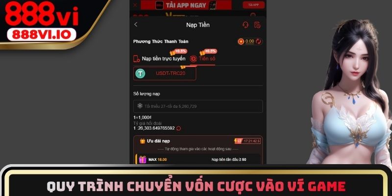 Quy trình chuyển vốn cược vào ví game 888vi